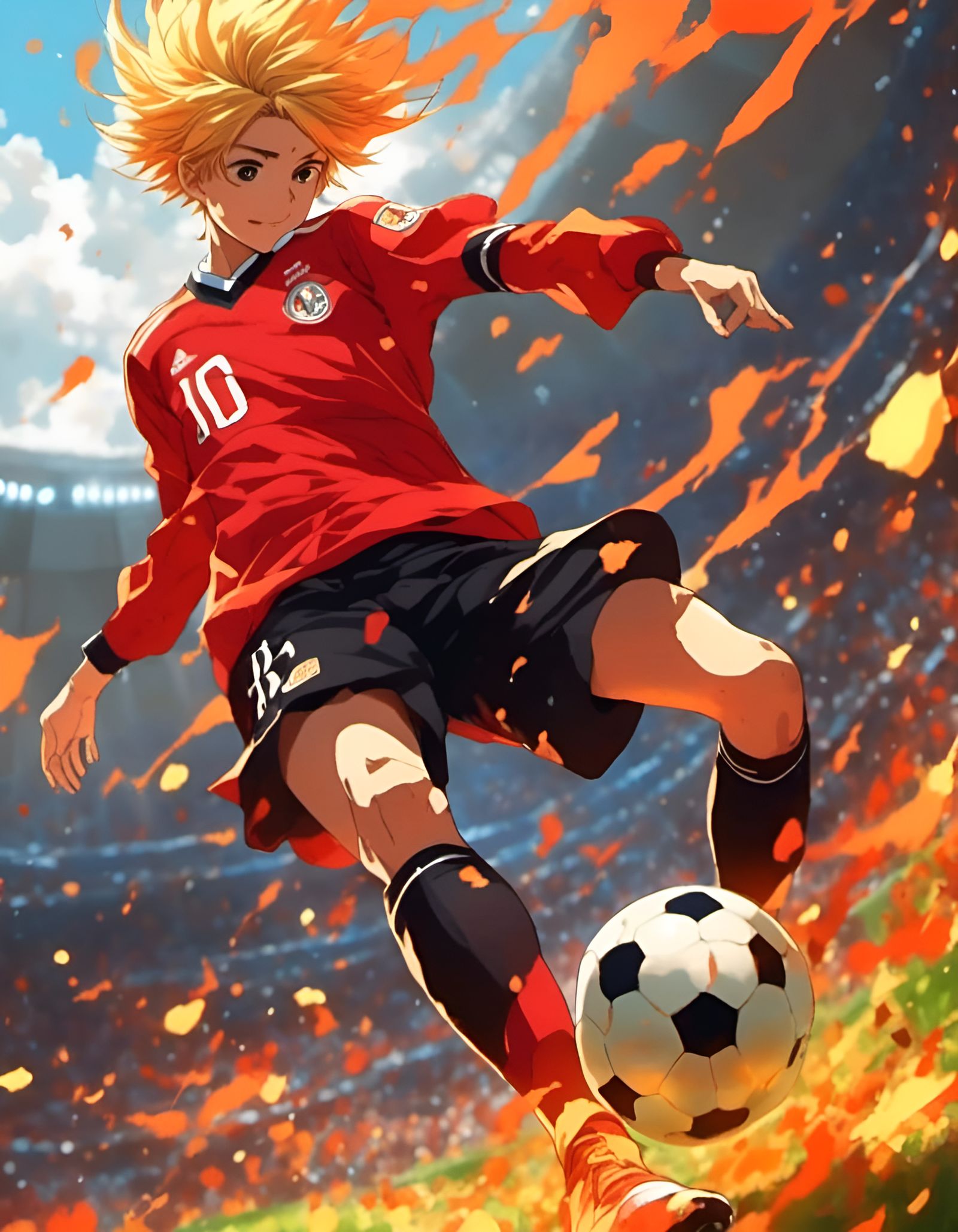 Anime Soccer Player Kicking Ball in Miyazaki Style