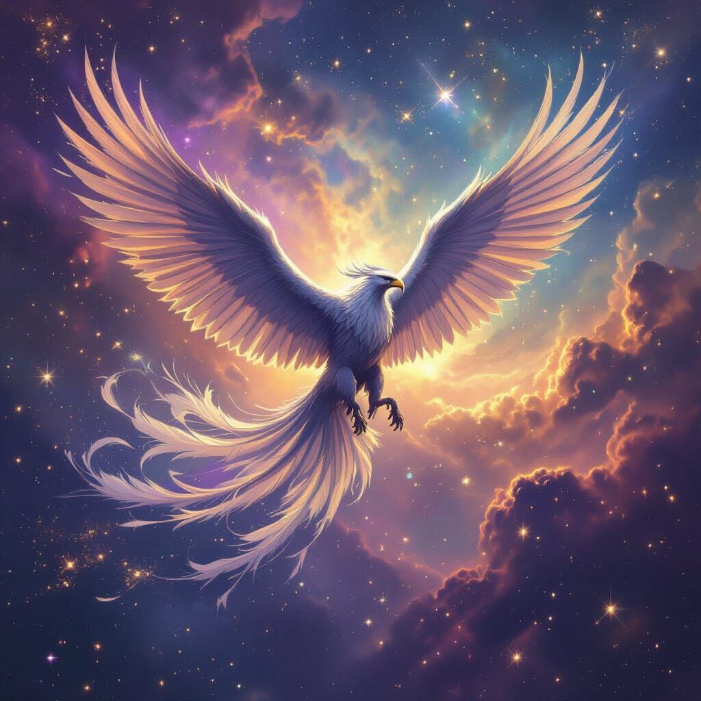 Majestic Griffin Soars Through Cosmic Nebula