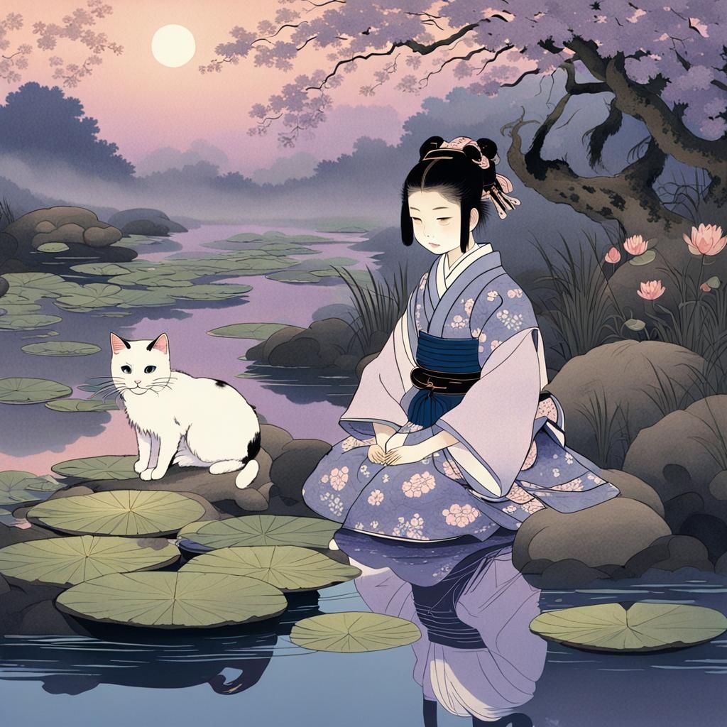 A whimsical Ukiyo-e style art scene