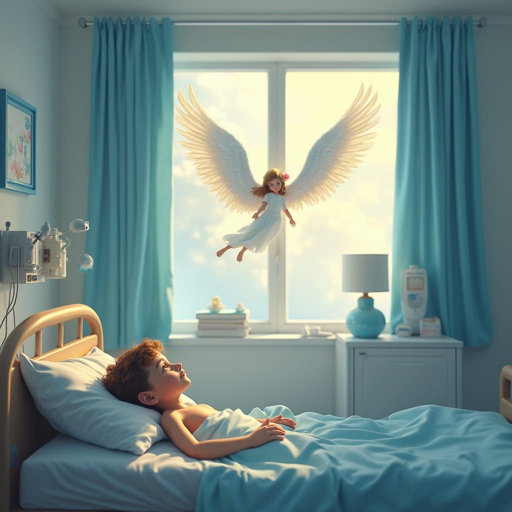 A Child's Hope in a Hospital Bed, in Ethereal Fantasy Style