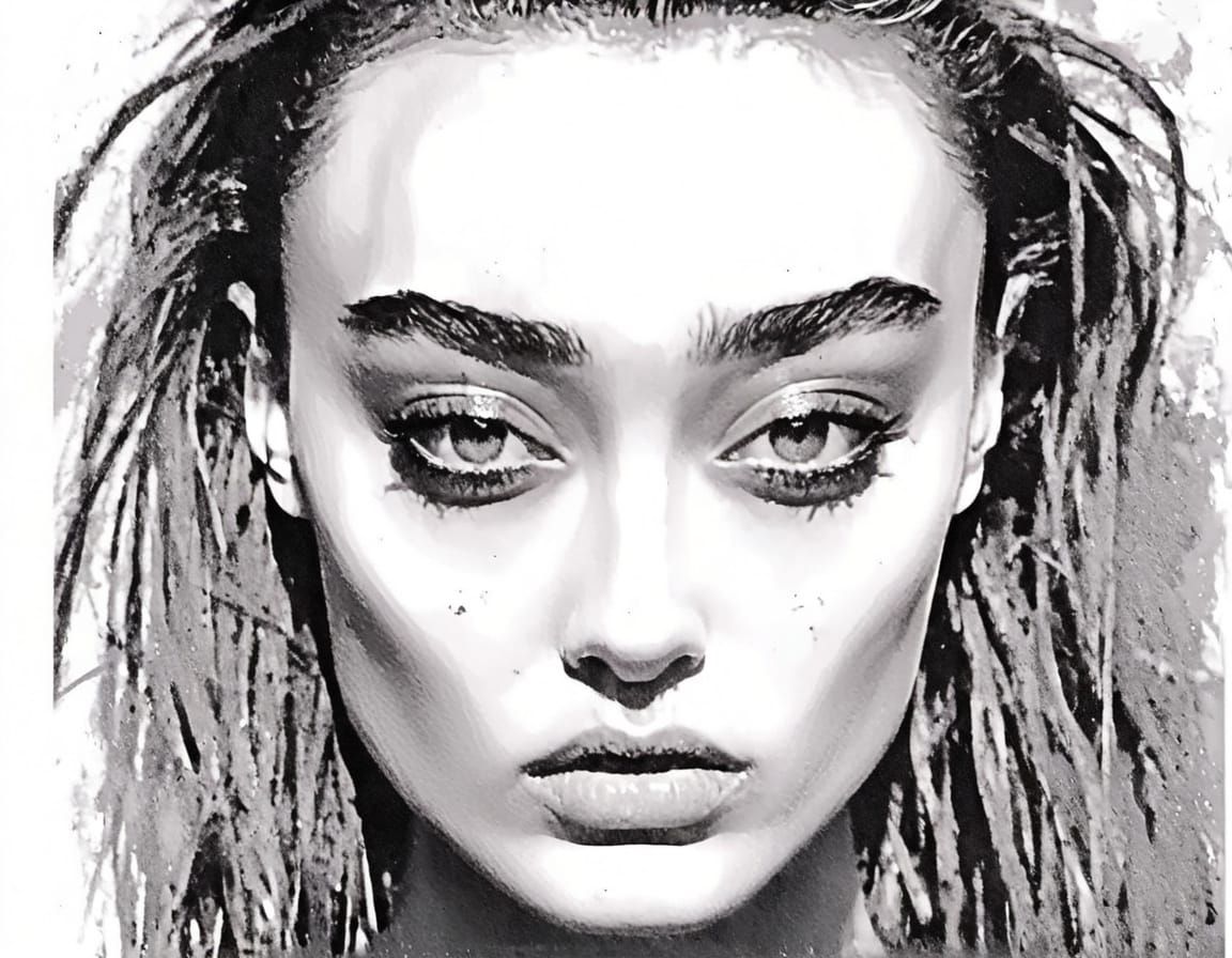 Gothgirl Portrait in High Contrast Impasto Style