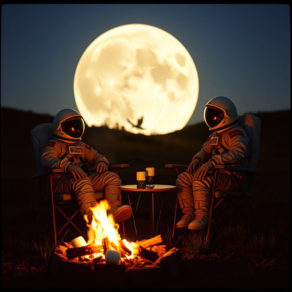 Astronauts Enjoy a Campfire on the Moon