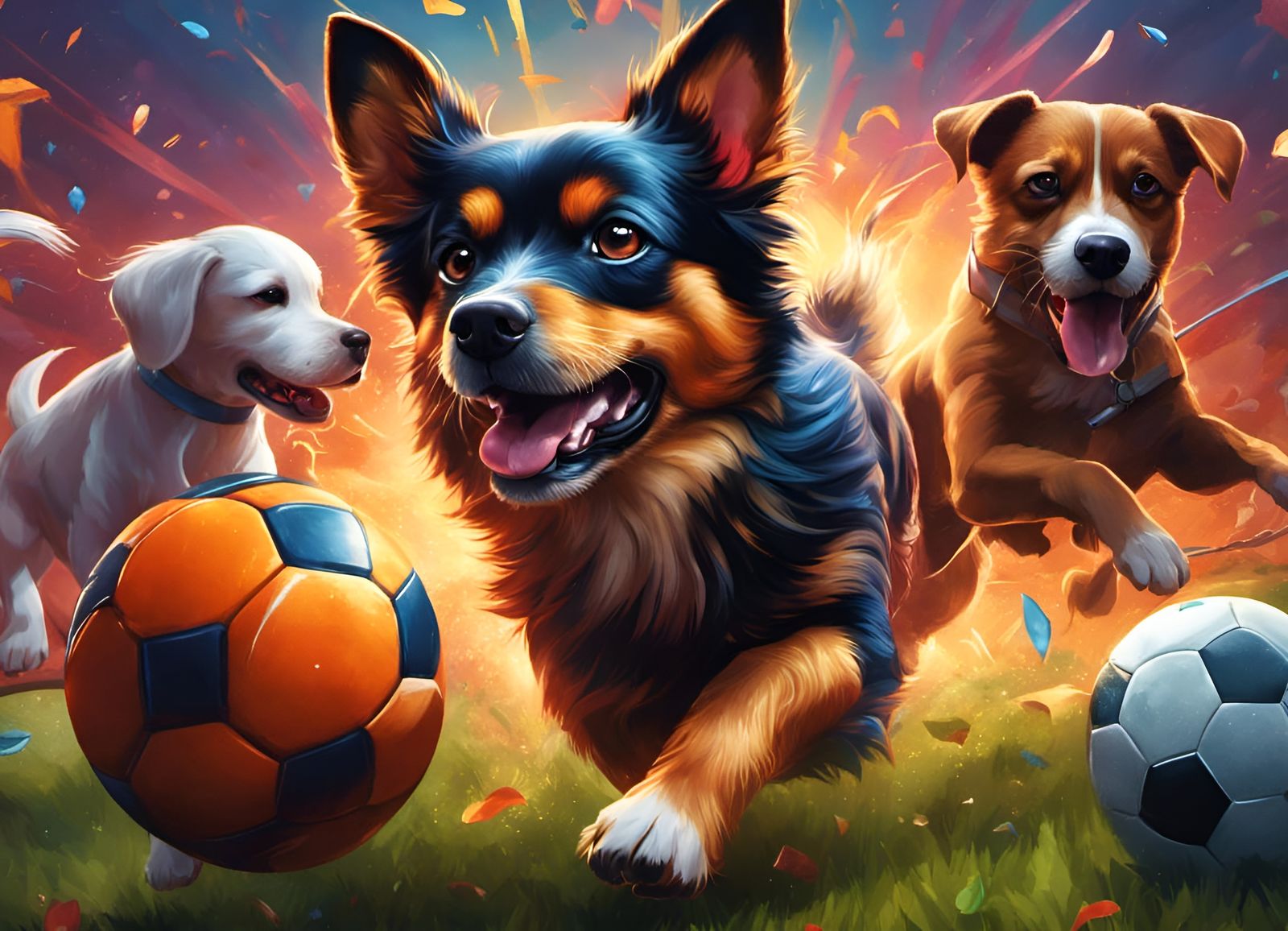 Small Dog Soccer Star: Detailed Fantasy Illustration