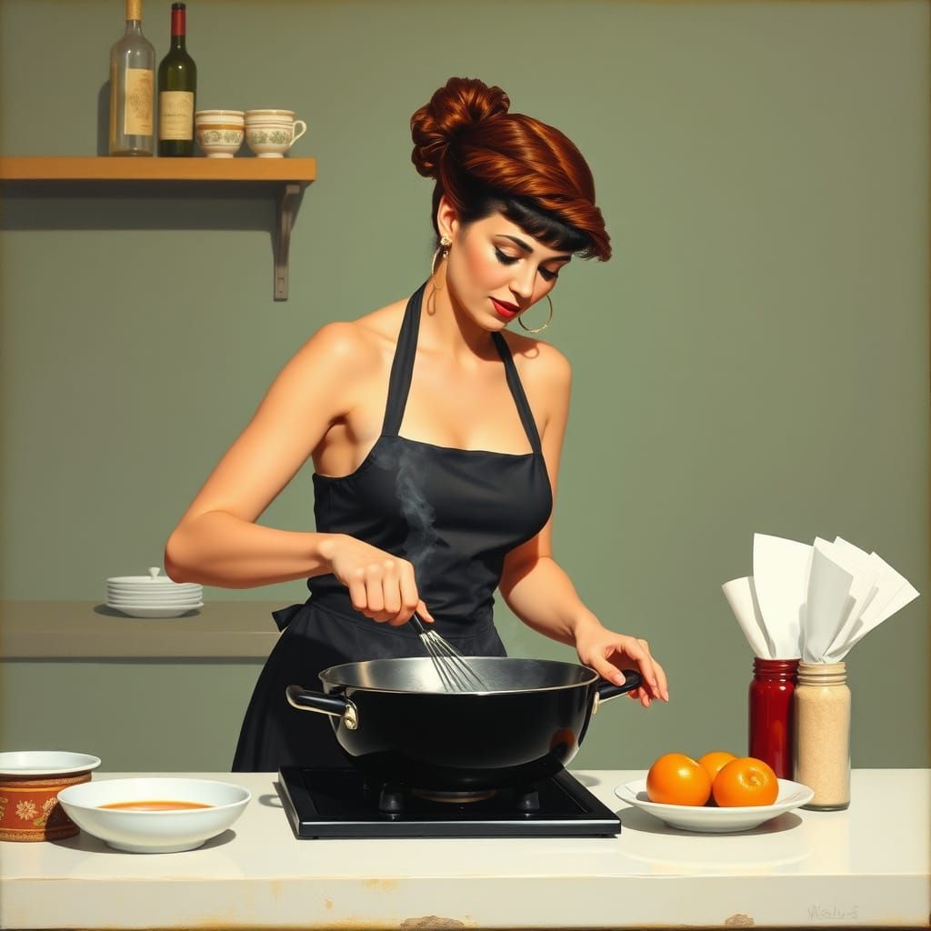 Lady Cooking, in Jack Vettriano Style