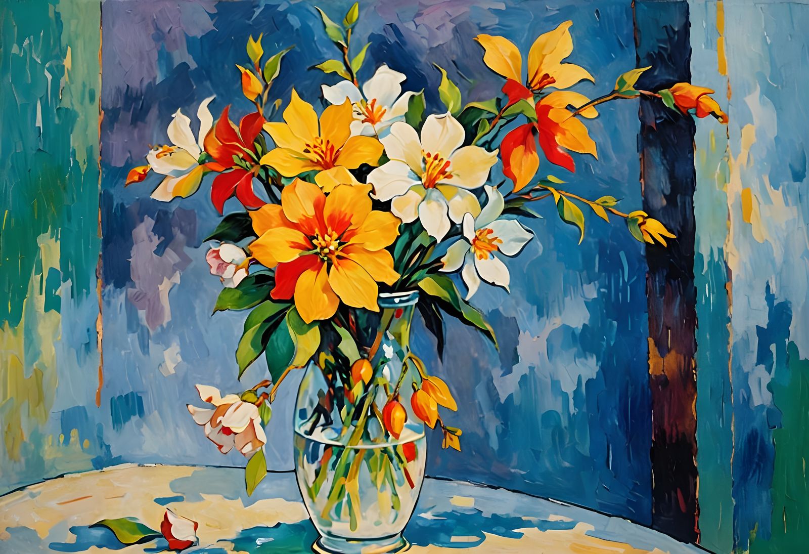 Parakeets in Jungle Sunset: Impressionist Painting