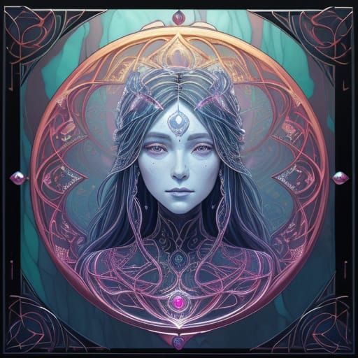 Luminous Feminine Visage in Opalescent Stained Glass