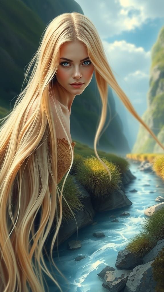 Dreamy Valley with Gentle Stream in Whimsical Style