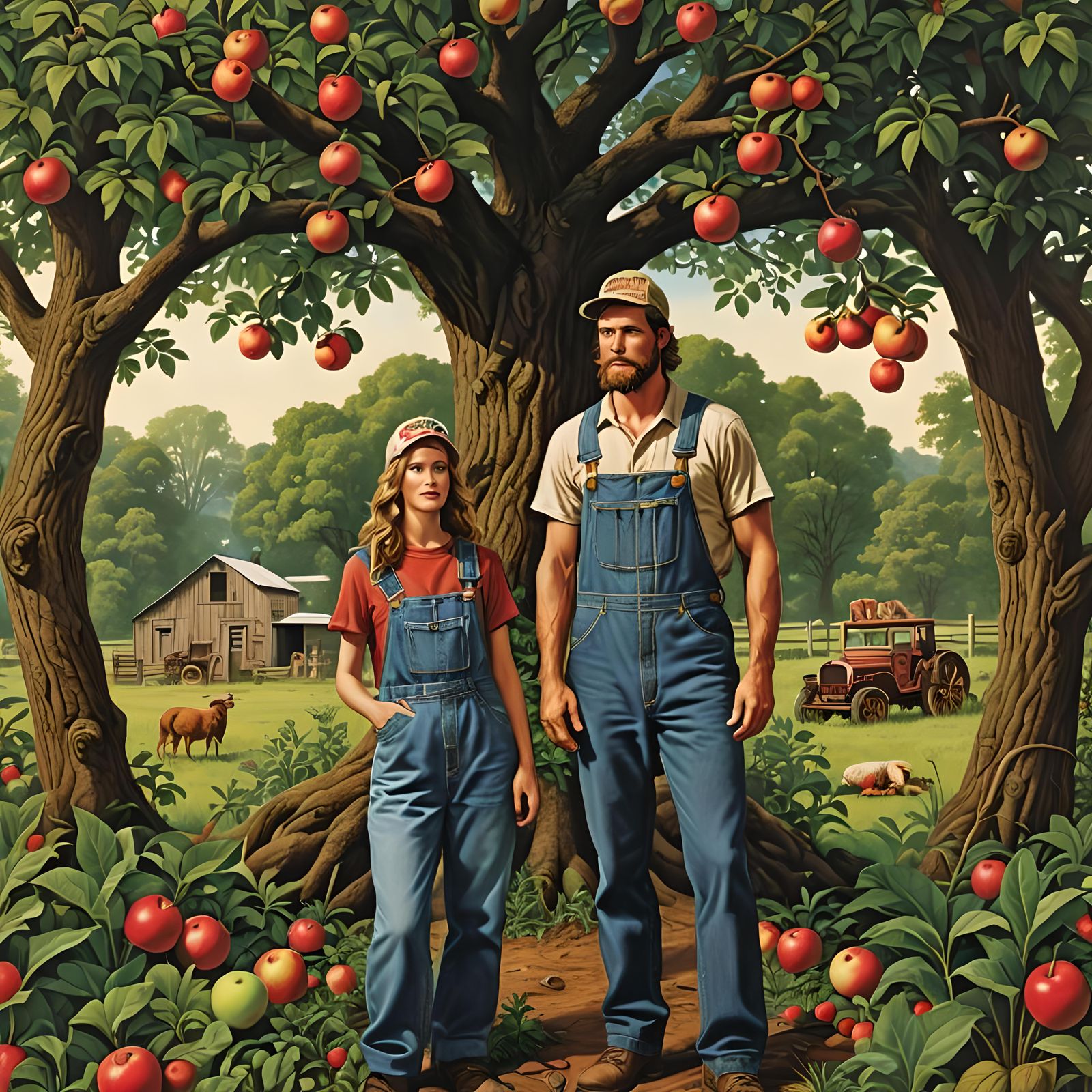 Humorous Redneck Adam and Eve in Eden