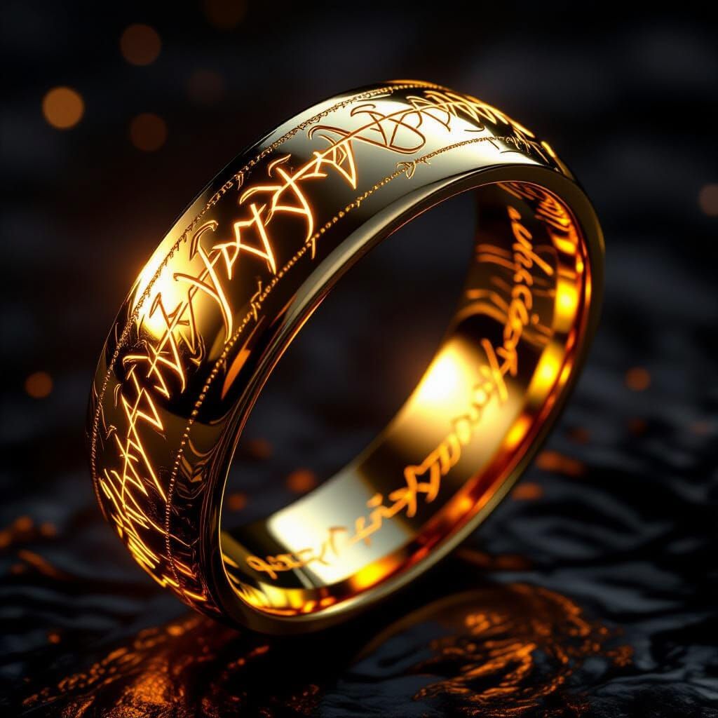 Close-up of the One Ring with Glowing Inscriptions