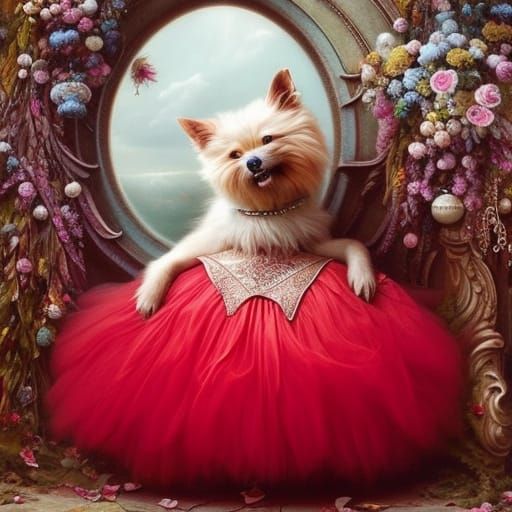 Dog Ballerina in Surreal Steampunk Style