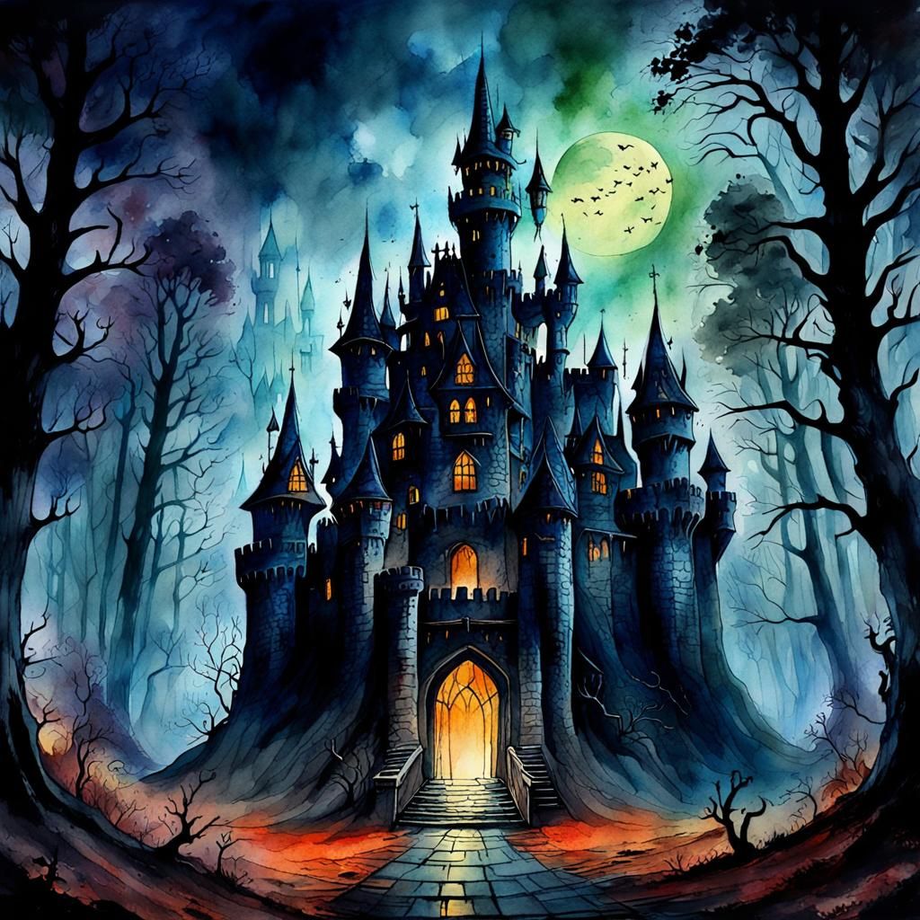 Haunted Horror Castle in Dark Fantasy Style