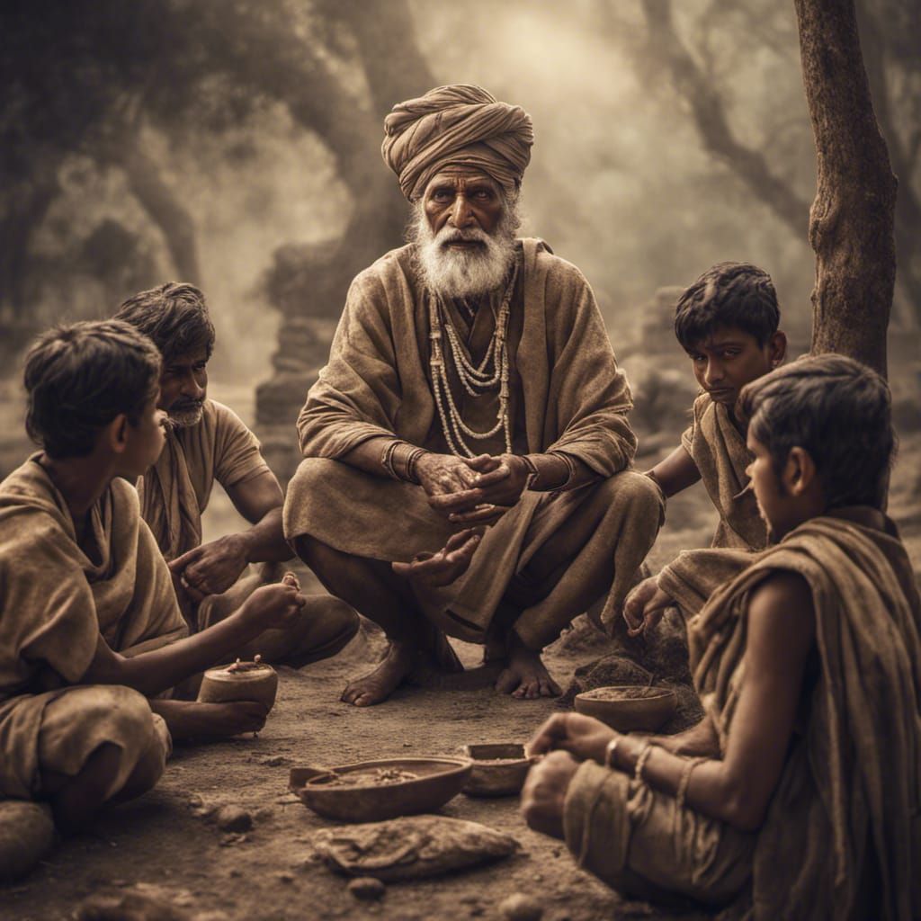 Ancient Indian Sage Teaching Students in HDR