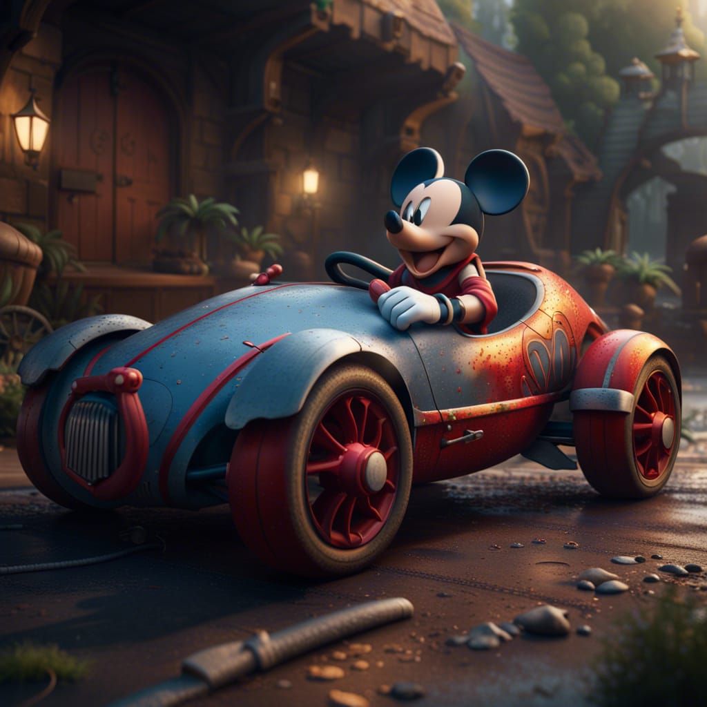 Mickey Mouse Sports Car in Detailed Matte Painting