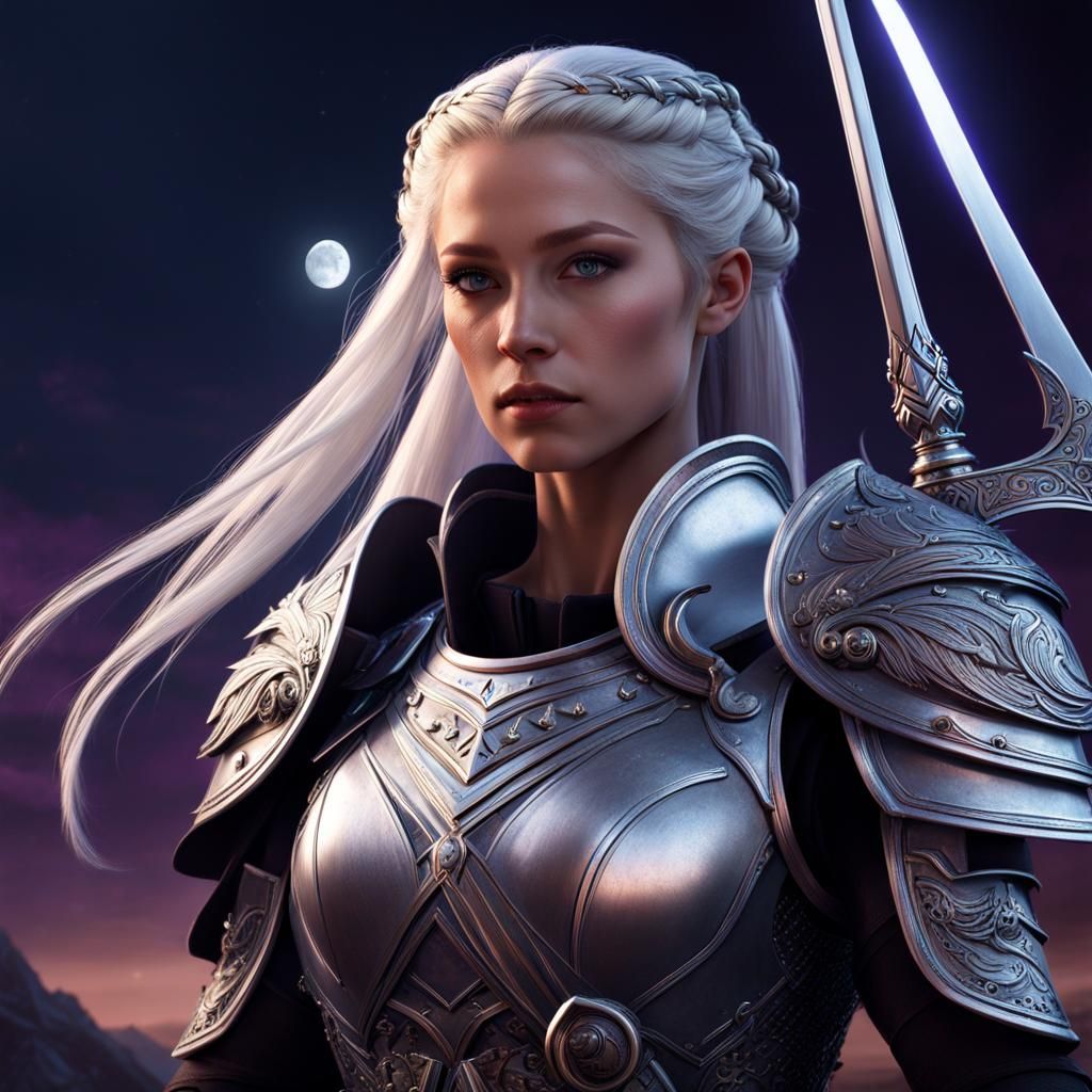 Girl with Sword in Fantasy Armor, Detailed Art