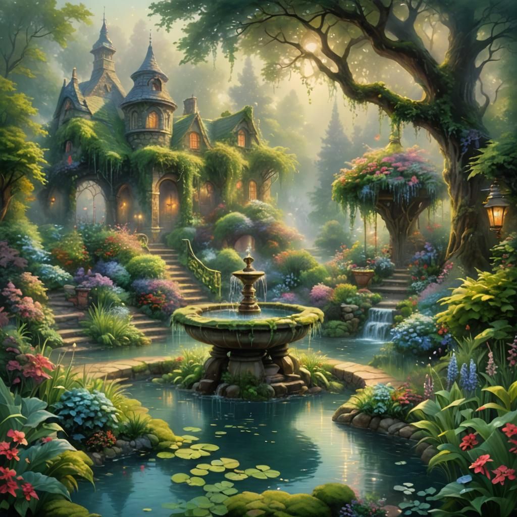 Ethereal Magic Well in Hyperdetailed Fantasy Garden