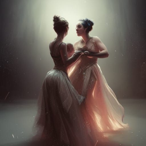 Elegant Women Dancing at a Ball, Dark Fantasy Art