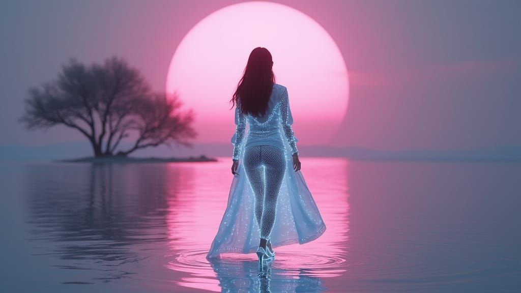 Glowing Goddess in Bioluminescent Gown