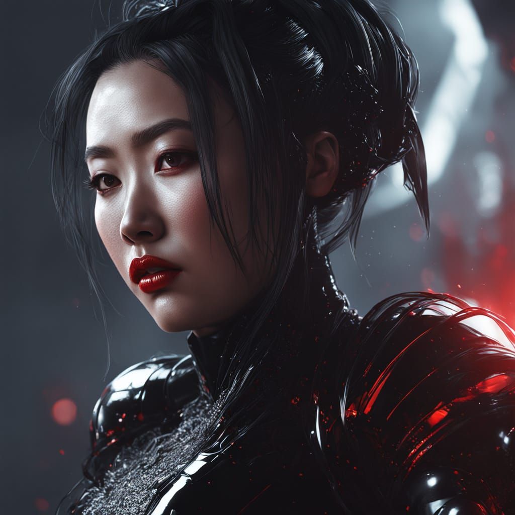 Chinese Woman With Red Lips in Noir Style