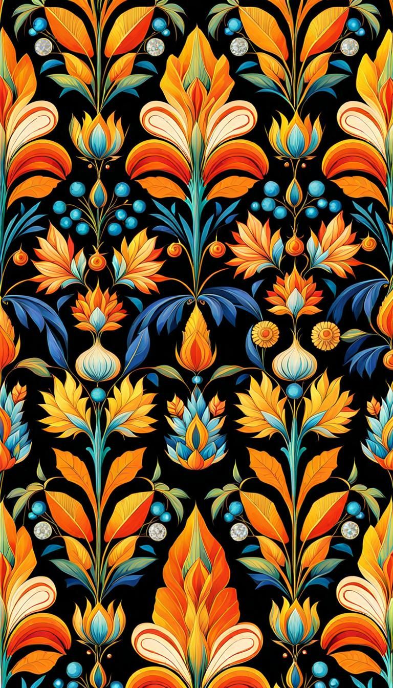 Baroque Autumn Pattern with Folk Art Elements