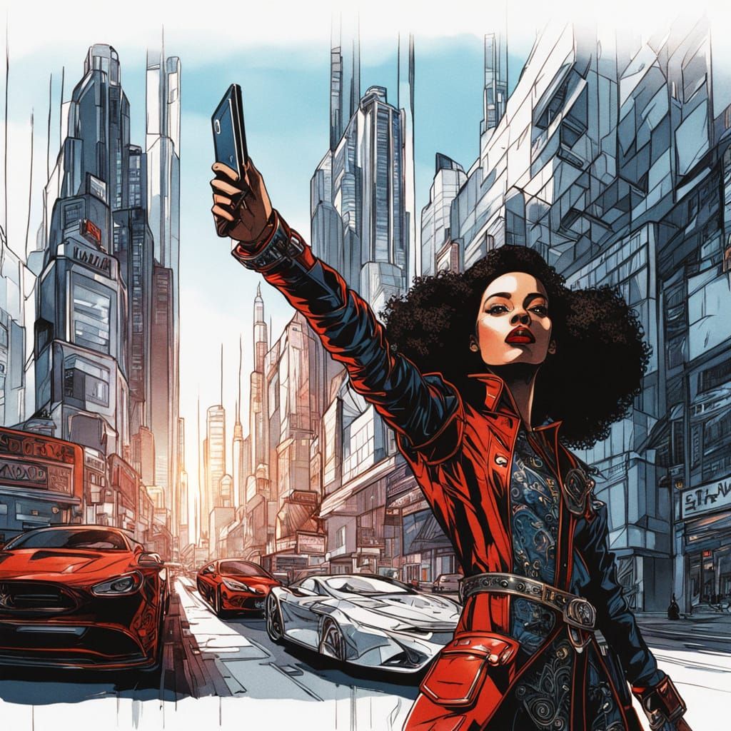 Surreal Futuristic Portrait in Art Nouveau Style