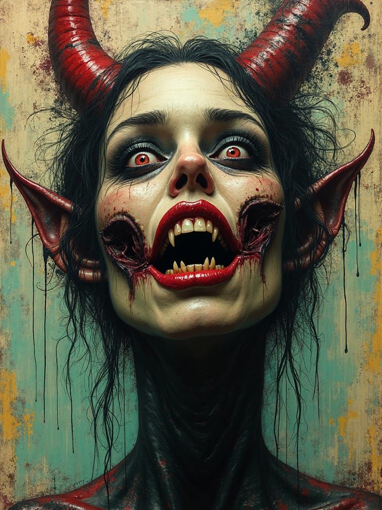 Grotesque Demon Visage in Biomechanical Horror Style