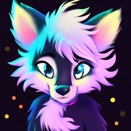 Iridescent Chibi Wolf in Soft Style