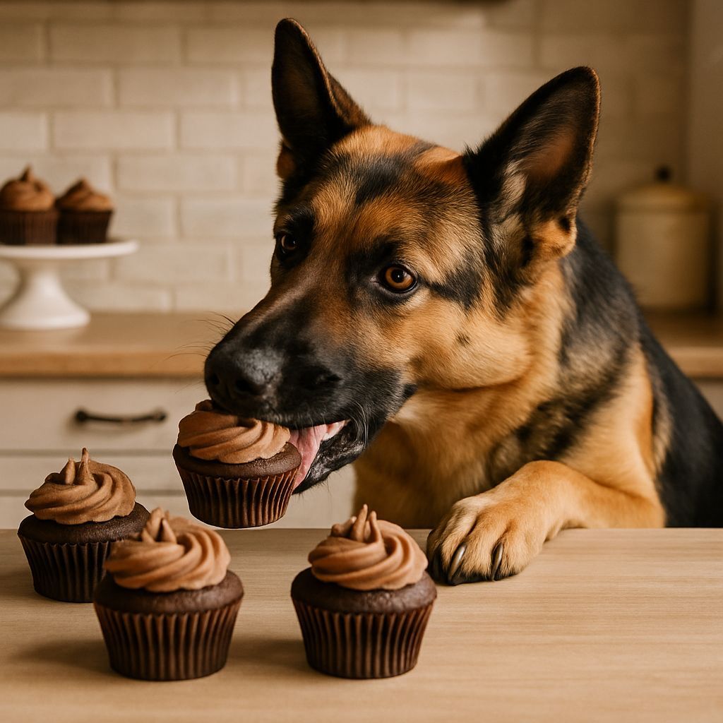 Naughty German Shepherd Steals Cupcakes from Sideboard