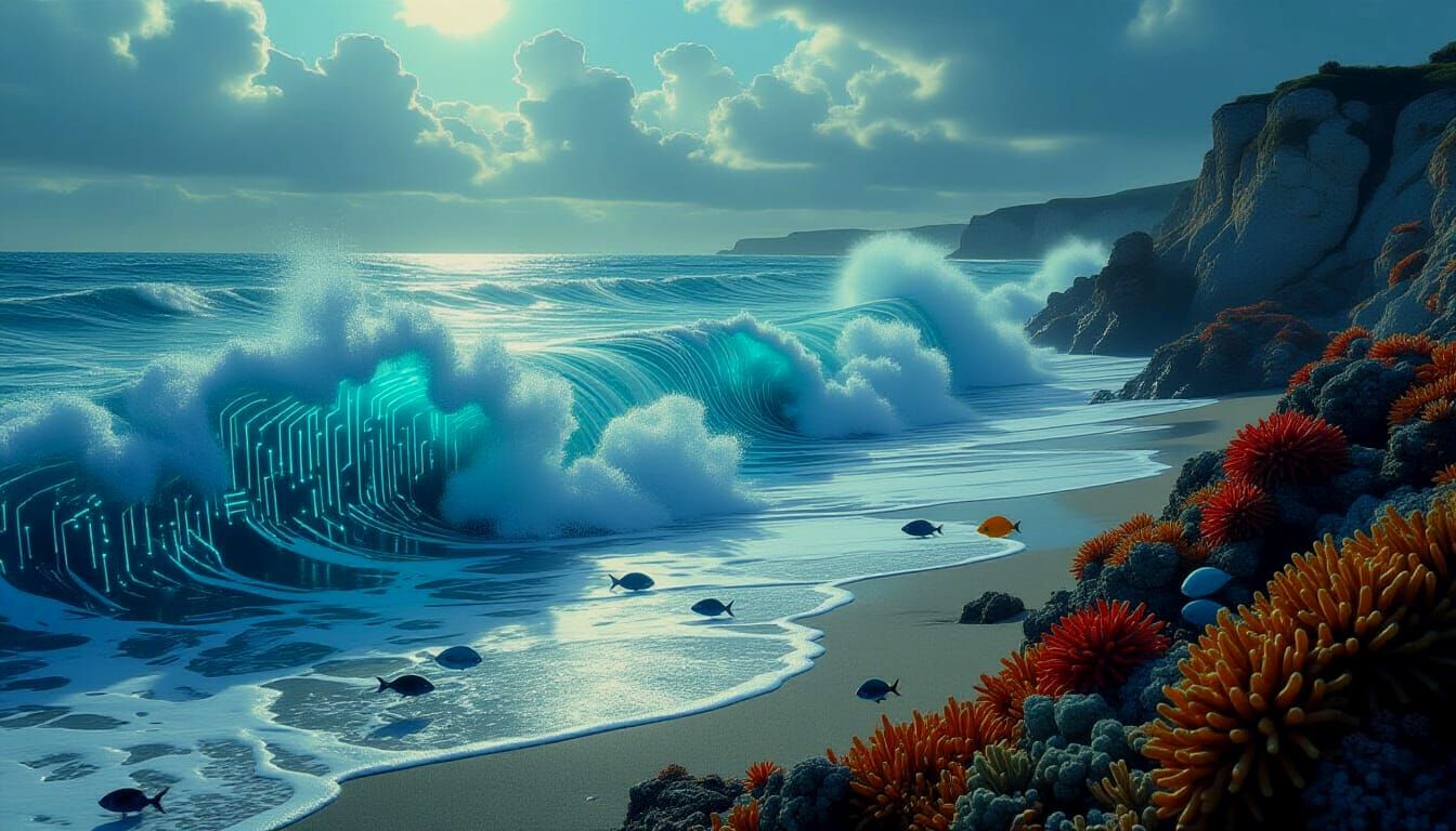 Liquid Metal Waves Crash on LED Coral Reefs