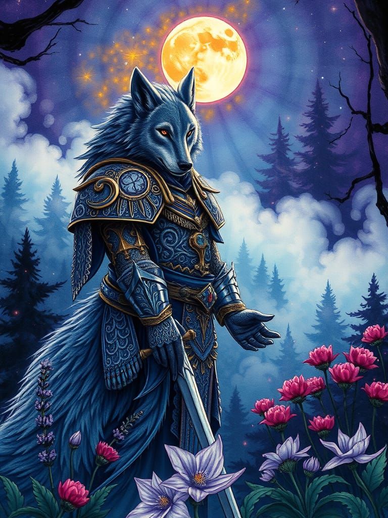 Stunning Anthropomorphic Warrior Werewolf, ethereal, zentang...