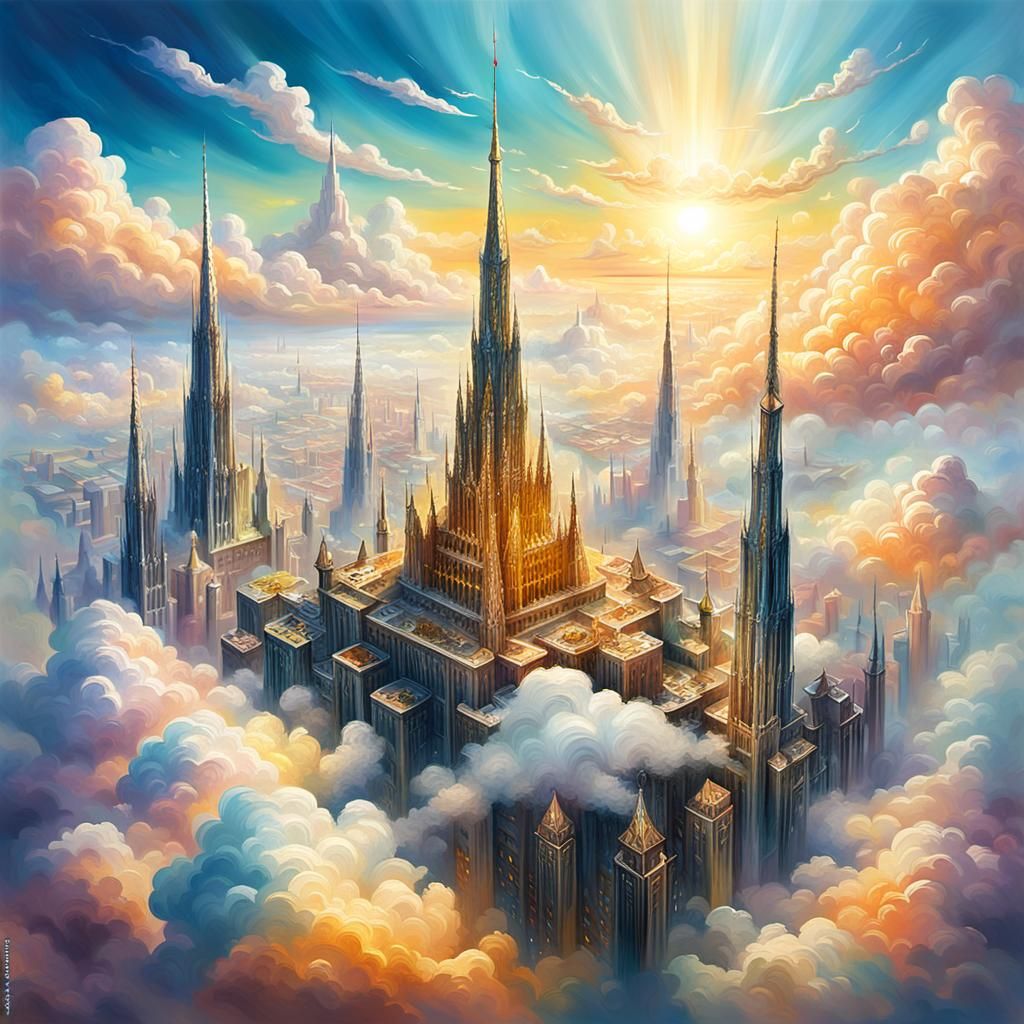 Shimmering Metropolis Floating Among the Clouds