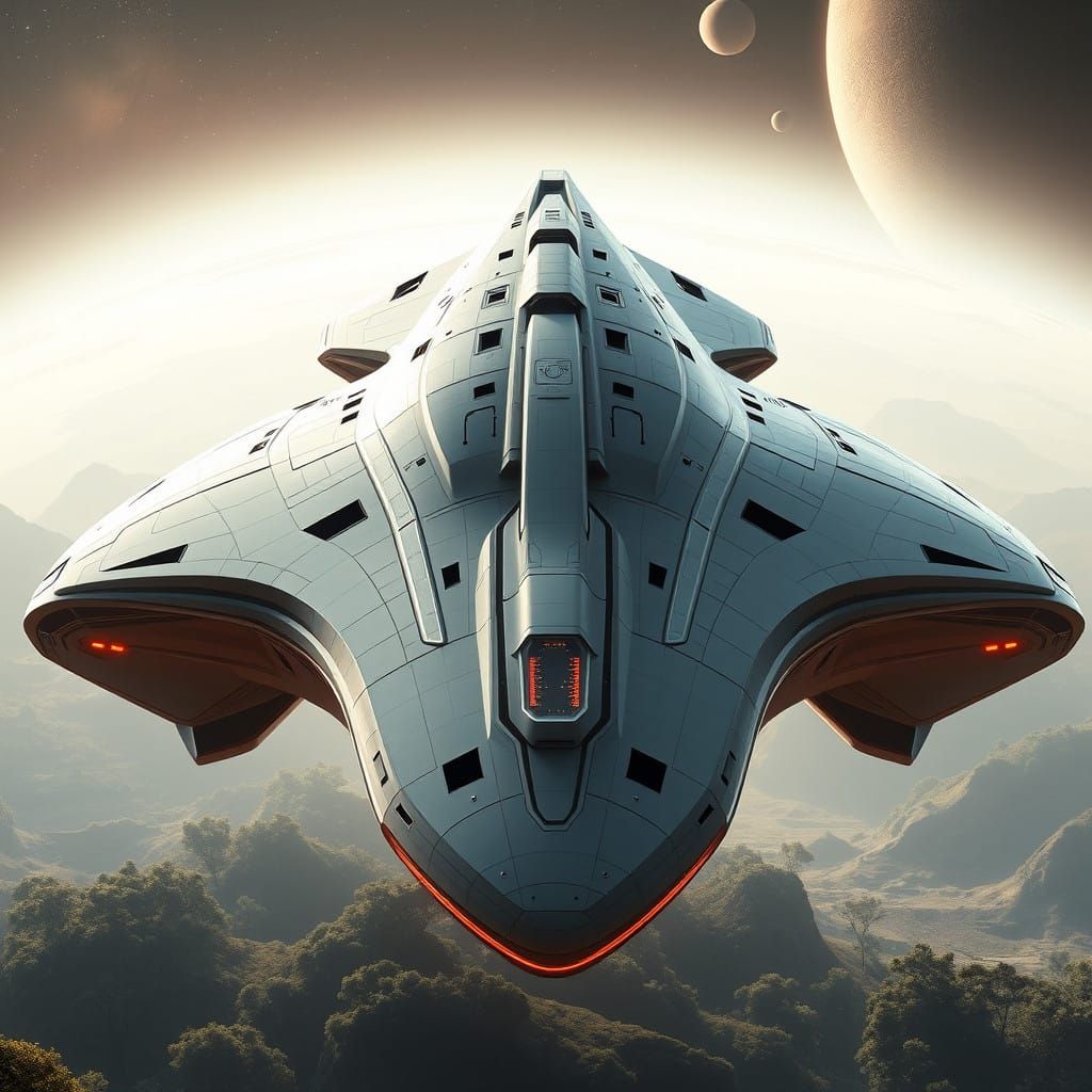 Gargantuan Metallic Spacecraft in Hyper-Realistic Landscape