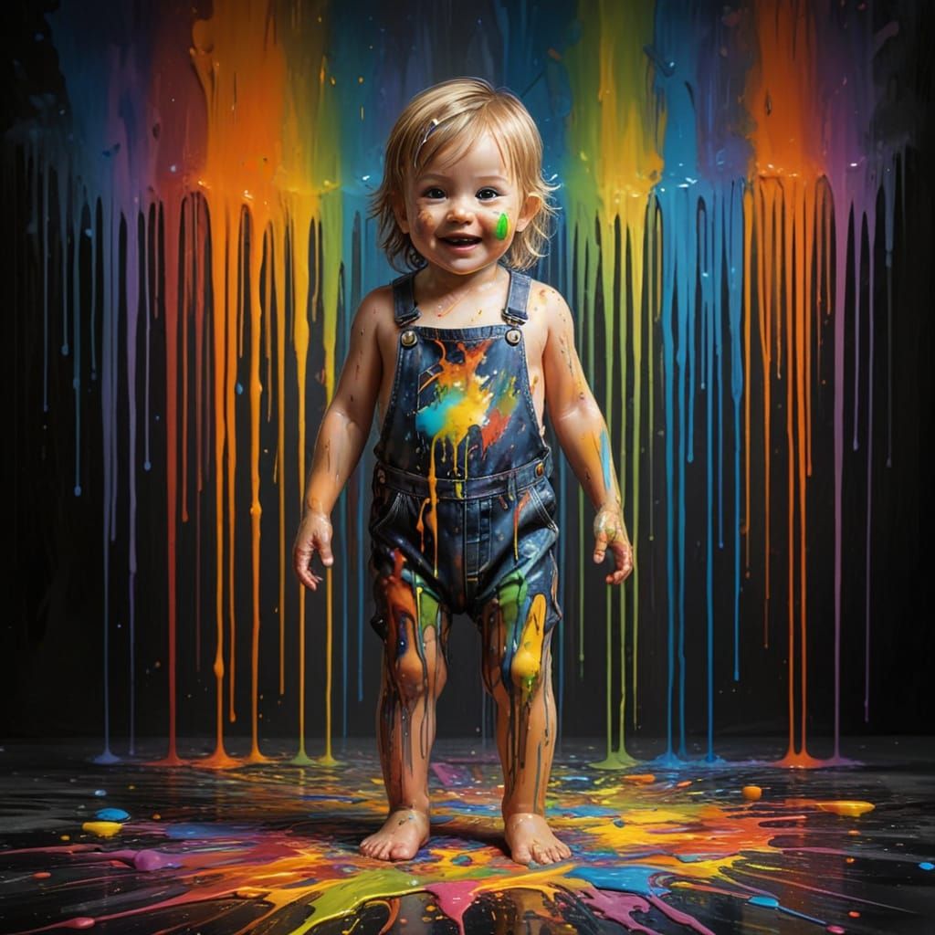 Stunning Child in Splattered Artistic Delight