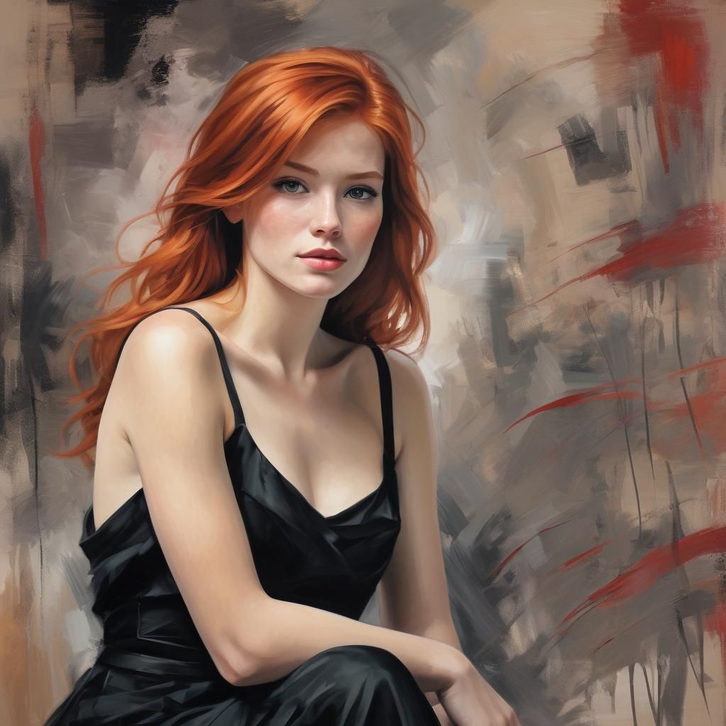 Impressionist Painting of Red-Haired Woman