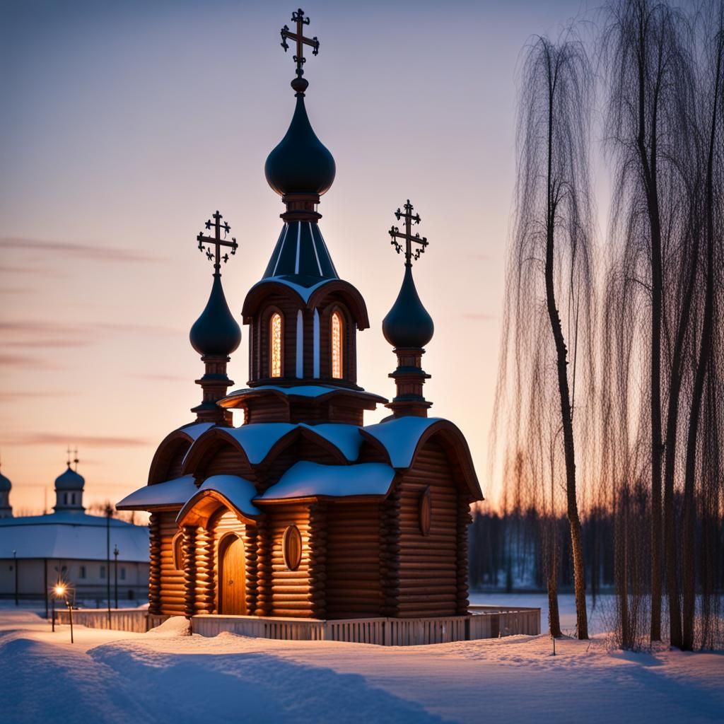 Wooden Church at Dusk, Omsk, Russia