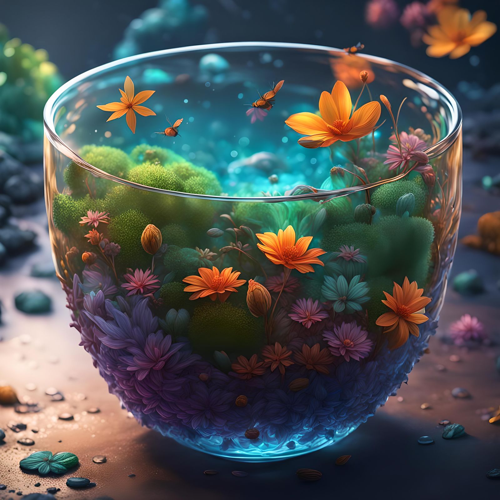 Nature in a Glass Cup: Detailed Matte Painting