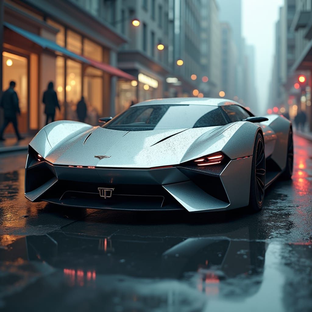 Futuristic Concept Car in a Future Cityscape