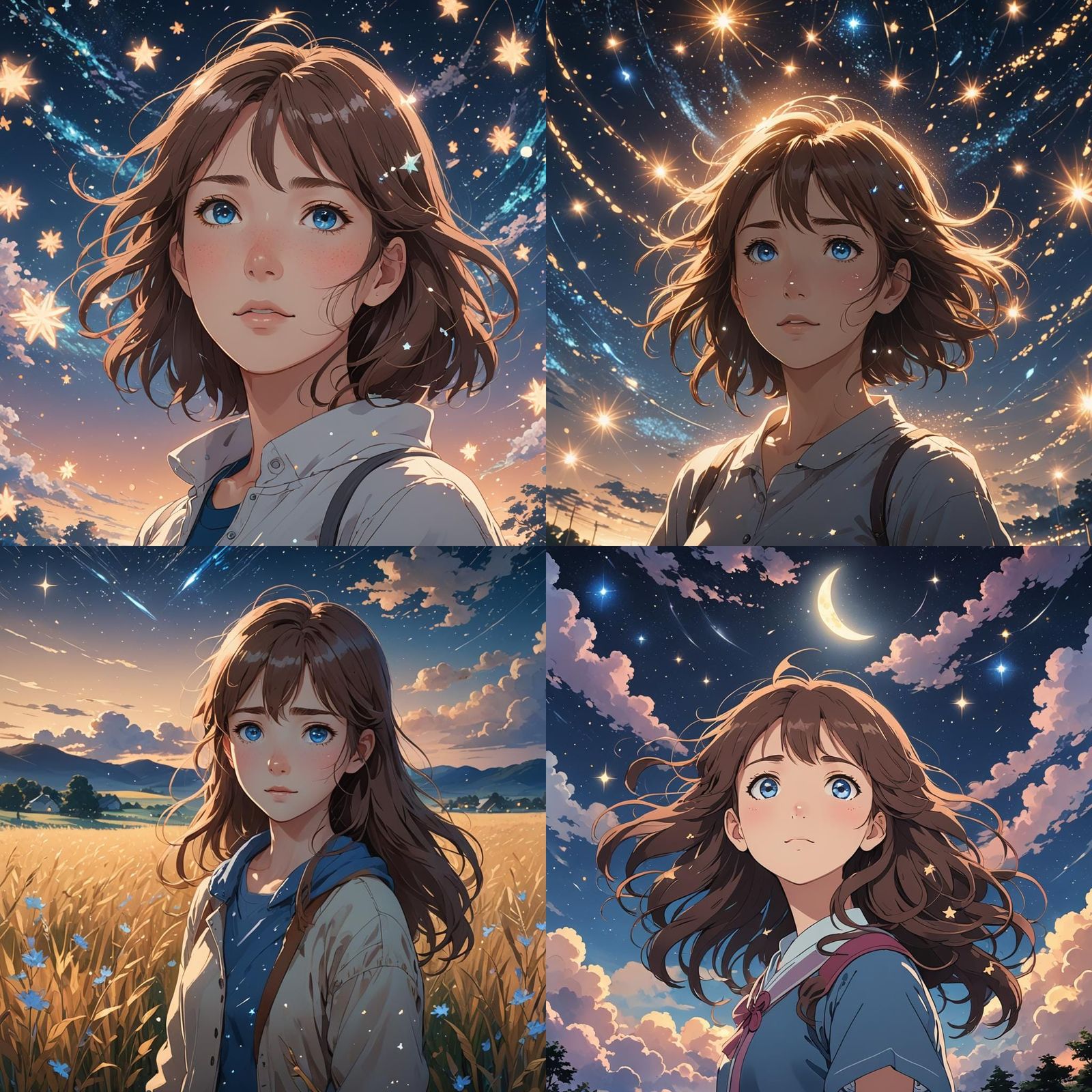 Anime Girl with Starry Sky, Ghibli Style