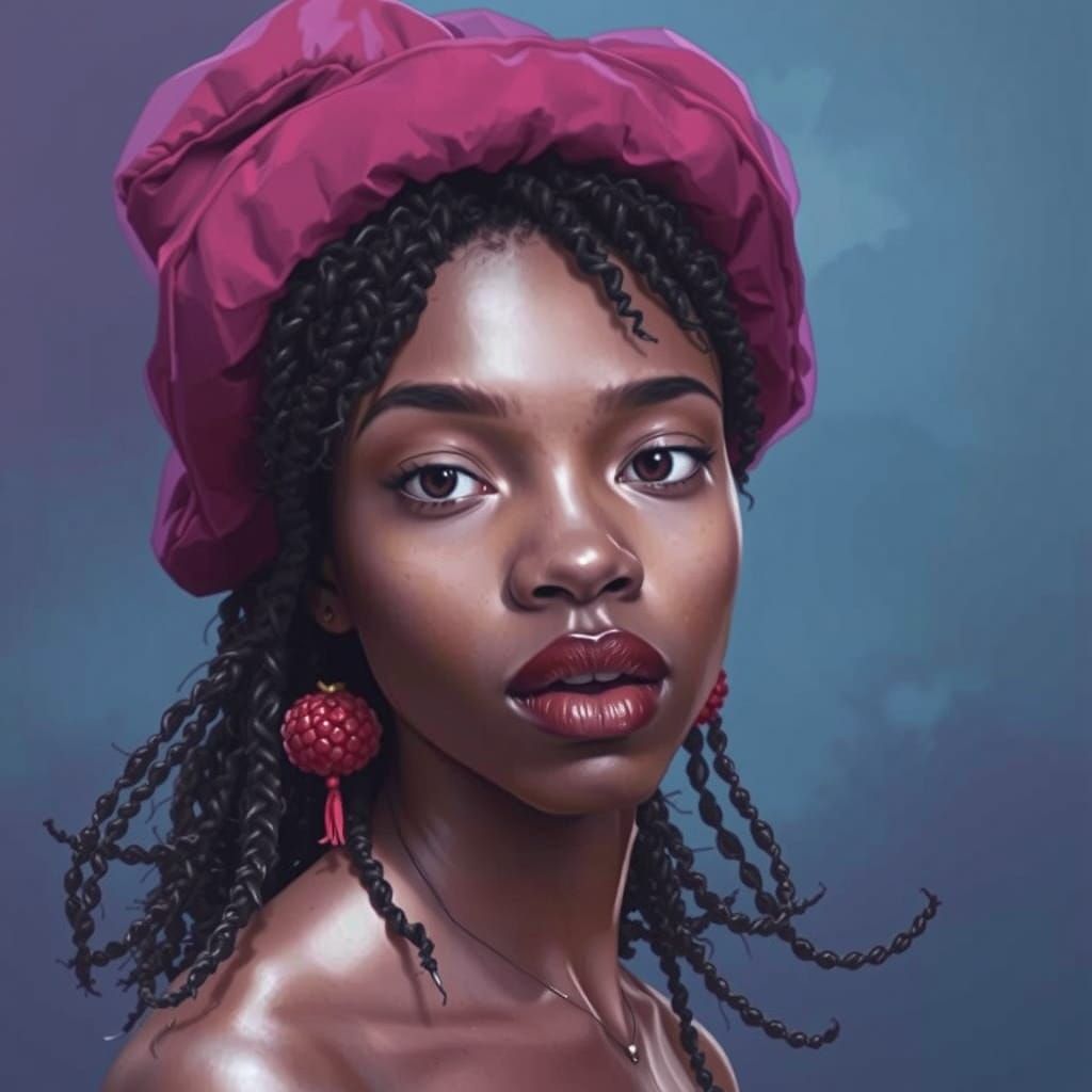 Black Girl in Raspberry Beret, Detailed Portrait