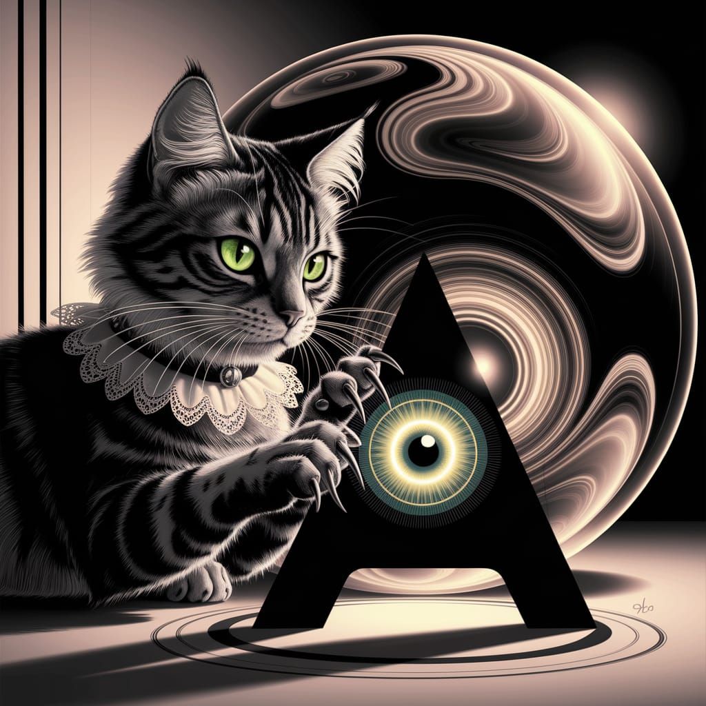 Anthropomorphic Cat in Enchanting Black and White Sketch