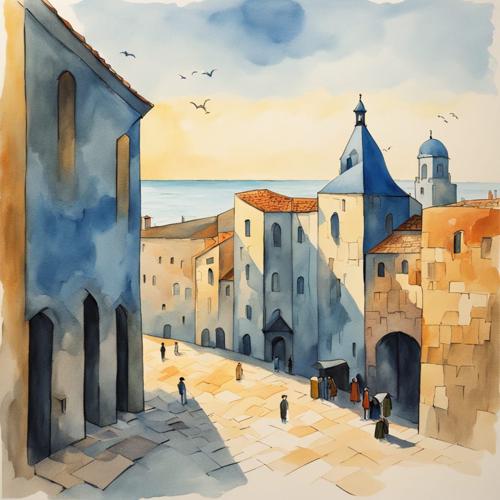 Sea View Plaza in Dreamy Watercolor Style