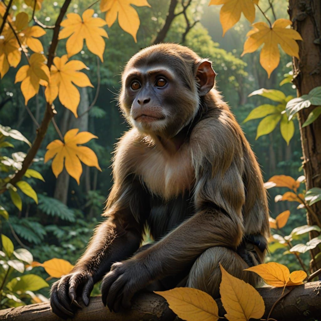 Contemplative Capuchin in Golden Hues