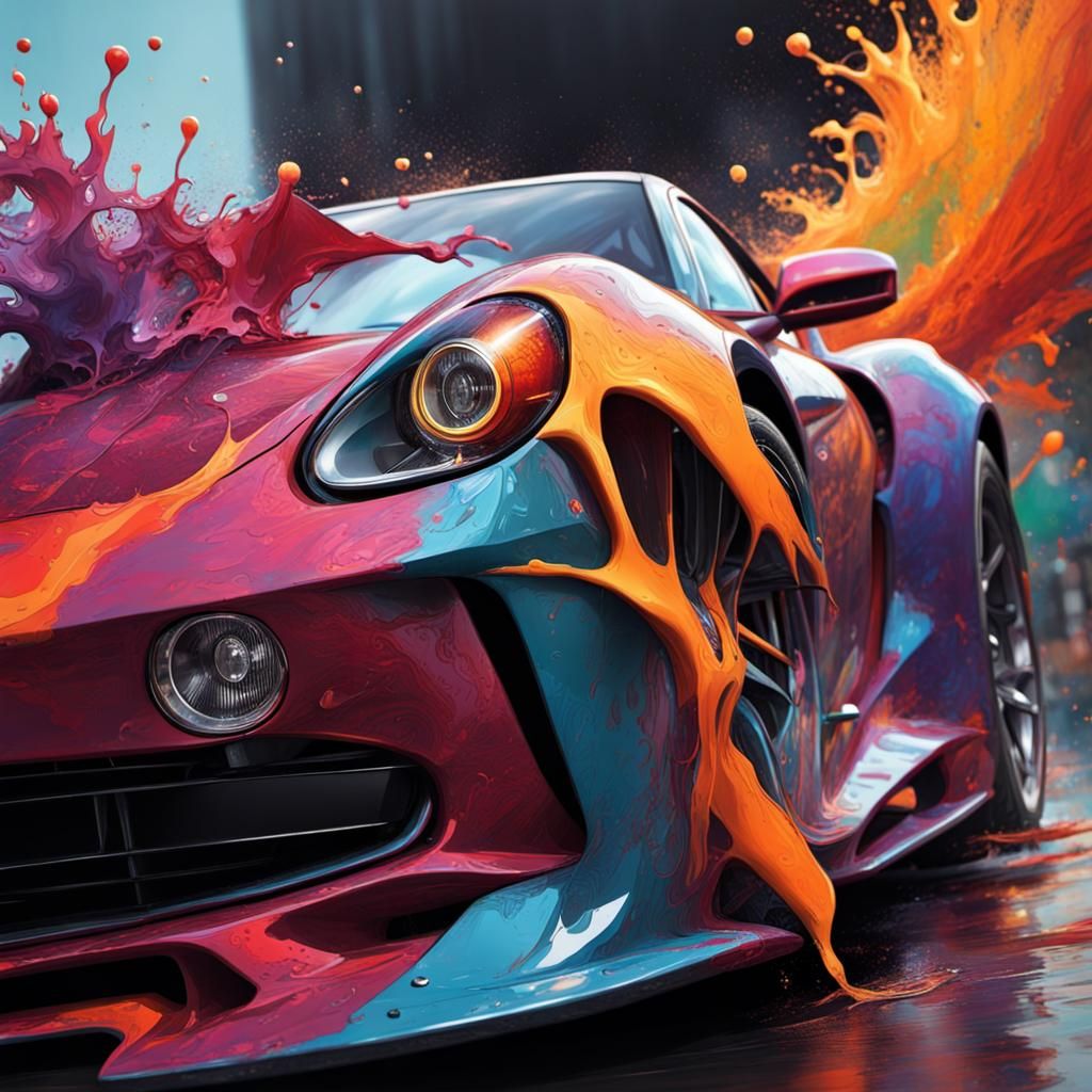 Hyperrealistic Cars in Splash Art Style