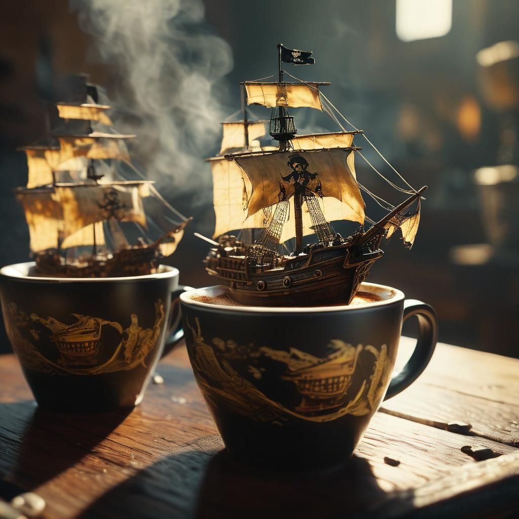 pirate ships in a cup of coffee