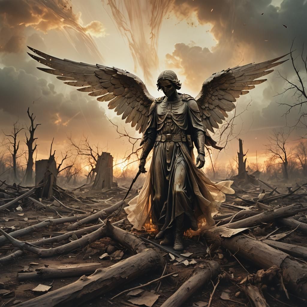 Angel of Death Over Fallen Soldier in Ethereal Light