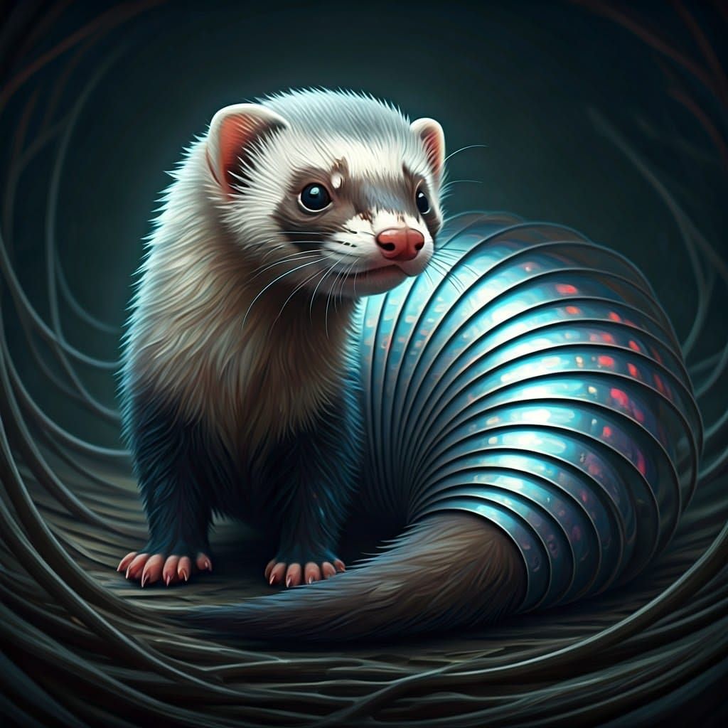 Whimsical Ferret-Slinky Hybrid in Dreamlike Biomechanical Ar...