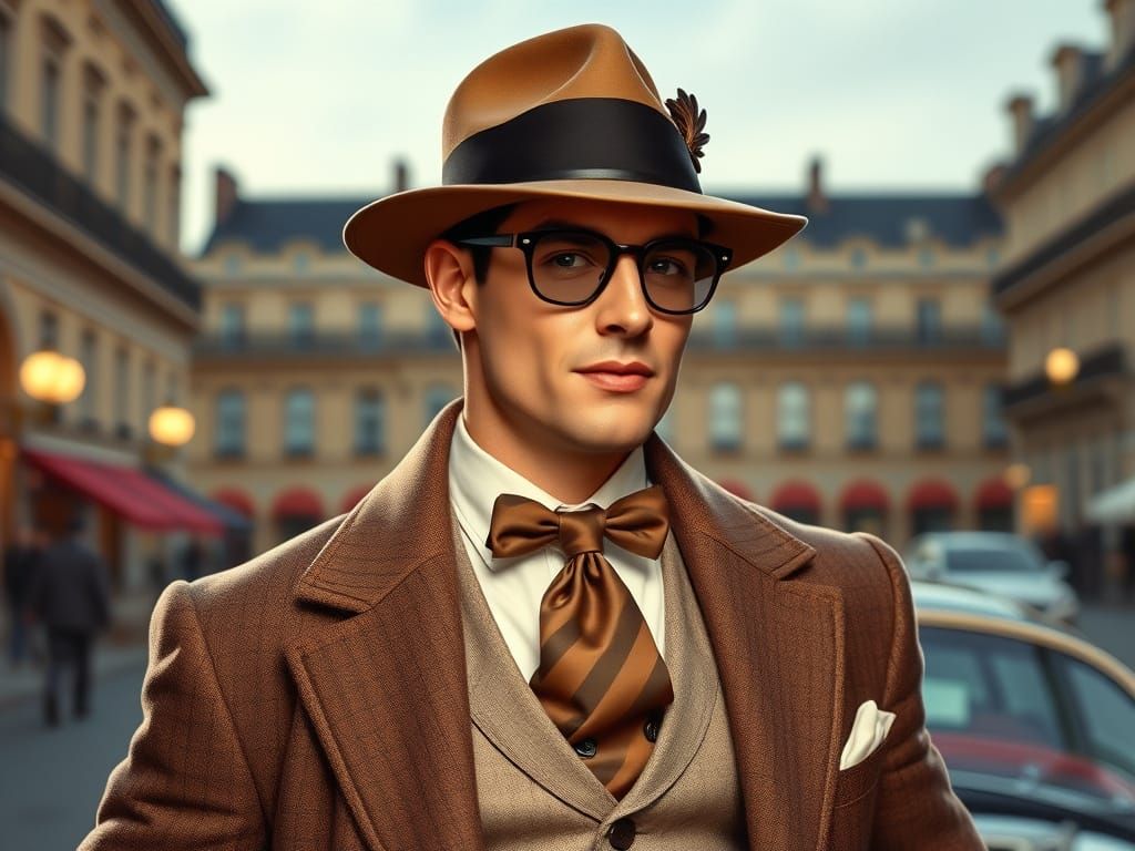 Debonair Gentleman in 1950s Style with Art Nouveau Flair