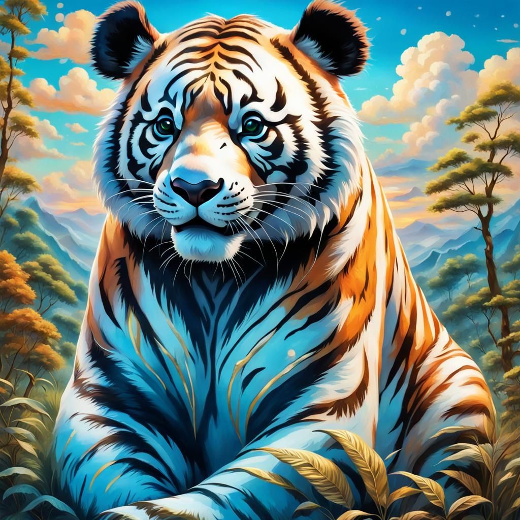 Panda-Tiger Hybrid in Jungle, Henna Ink Art