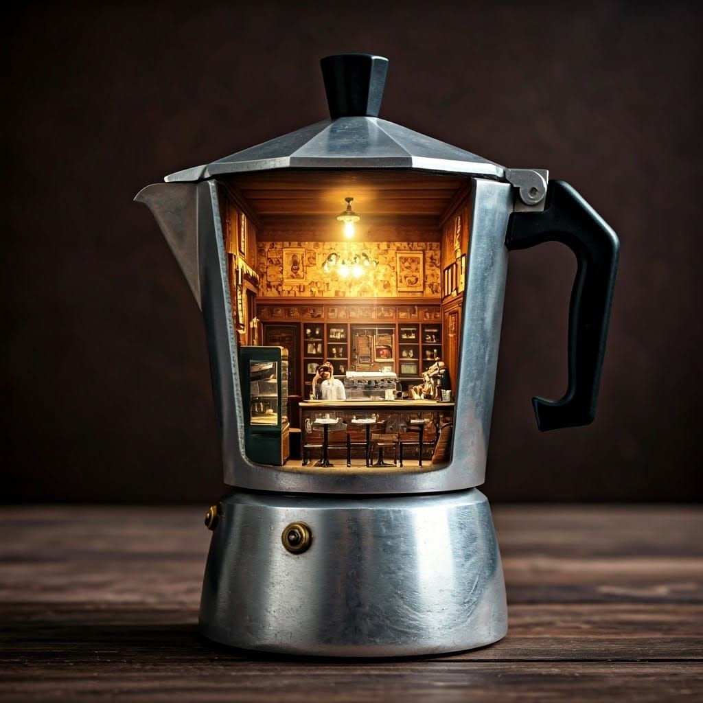 Vintage Italian Coffee Shop Within a Moka Pot