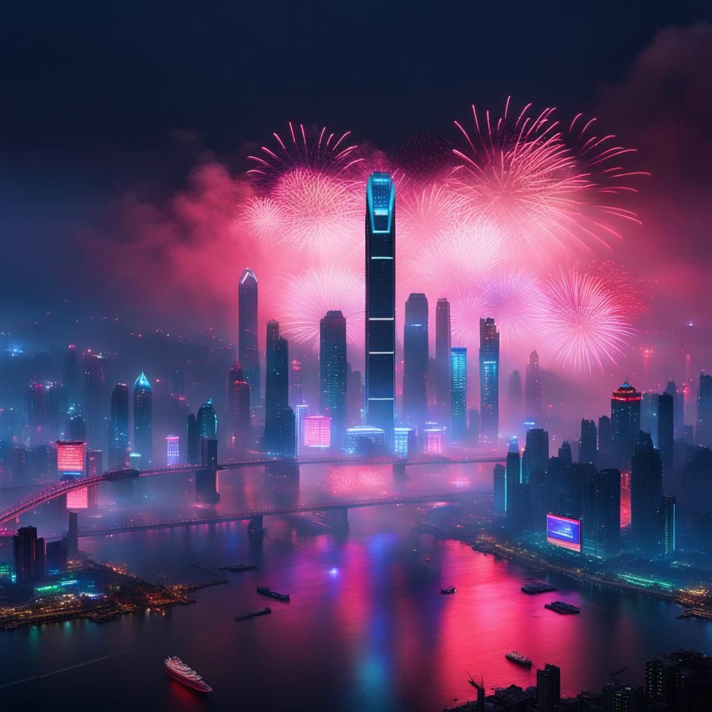 Cyberpunk Chongqing City at Night