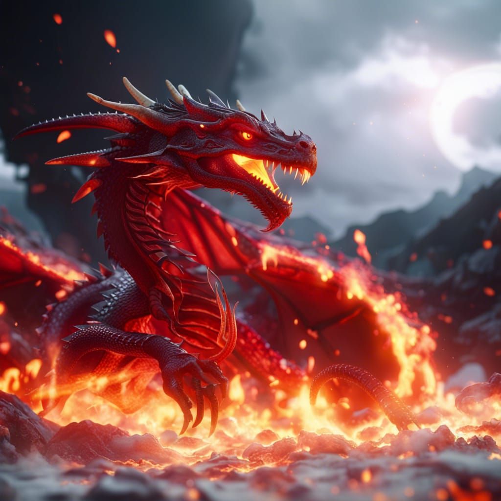 Dragon Engulfed in Flames: 3D Cinematic Render